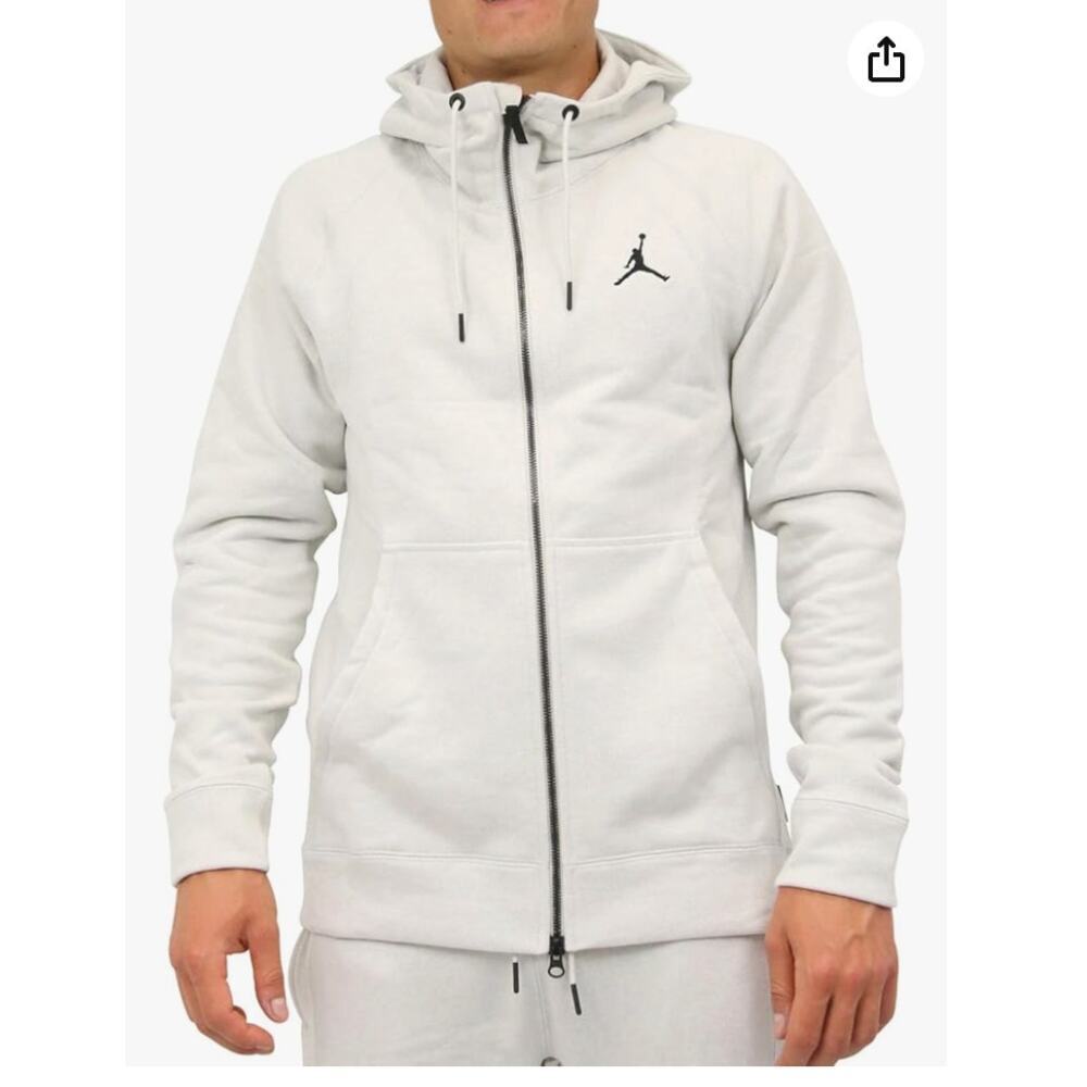 Nike Jordan Men's Wing Fleece Full Zip Hoodie cream white size M